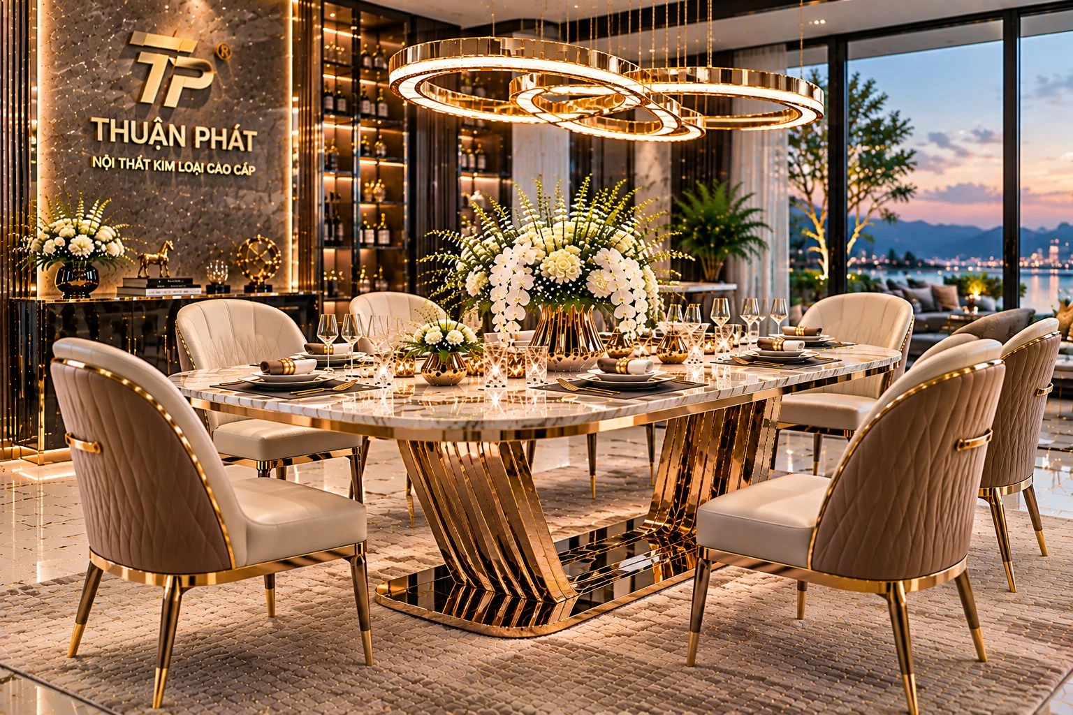 Bàn ăn mặt đá · chân nan cong