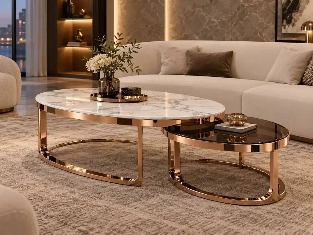 Bộ bàn trà đôi · Rose Gold